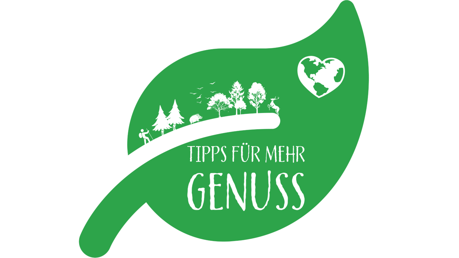 Grafik eines grünen Blattes mit Naturmotiven und der Aufschrift Tipps für mehr Genuss