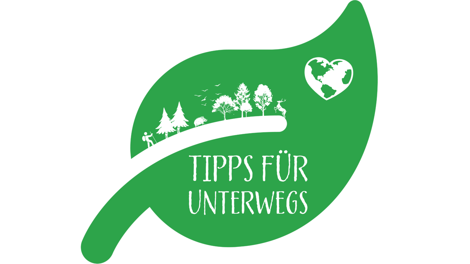 Grünes Blatt-Design mit Naturmotiven und dem Text Tipps für unterwegs