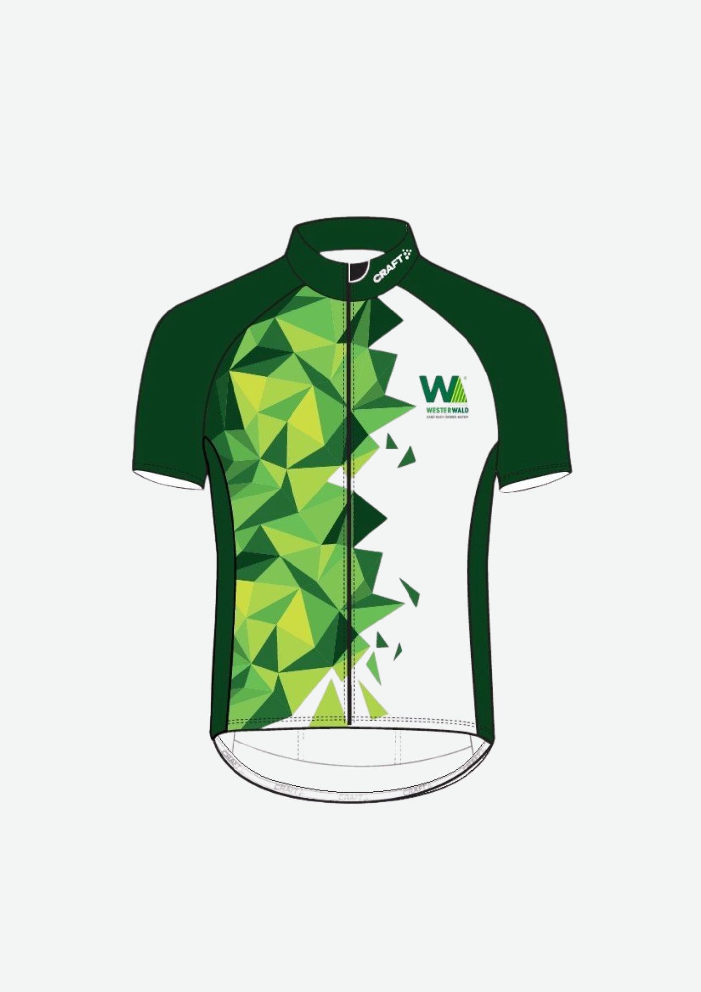 Geometrisches Radtrikot mit grün-weißer Farbgebung und Muster